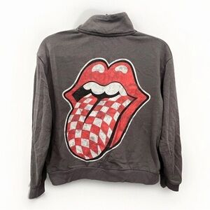 The Rolling Stones XS Checkered lips Logo Graphic Quarter Zip up jacket sweater
